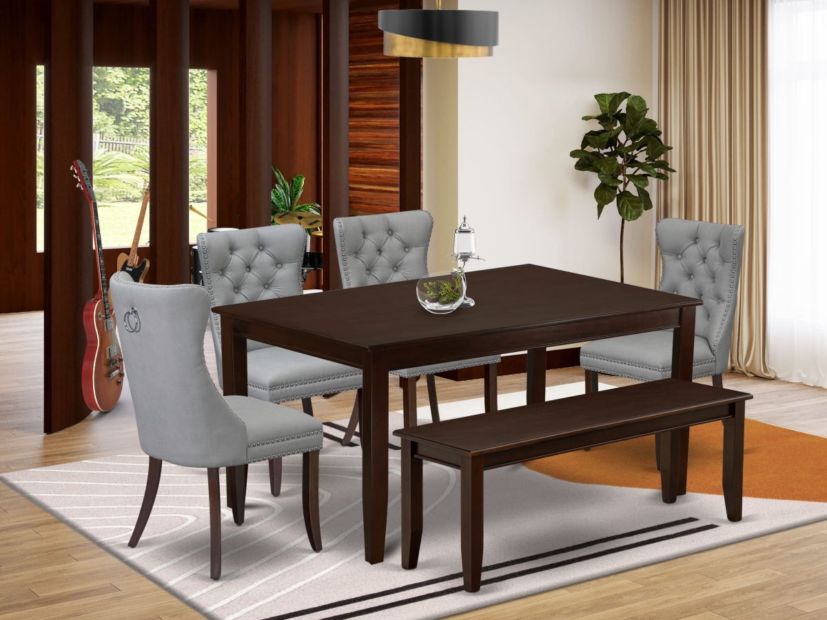 DUDA6-MAH-27 Dining Set, Mahogany - A Rectangle Kitchen Table & 4 Padded Chairs with A Bench - 6 Piece