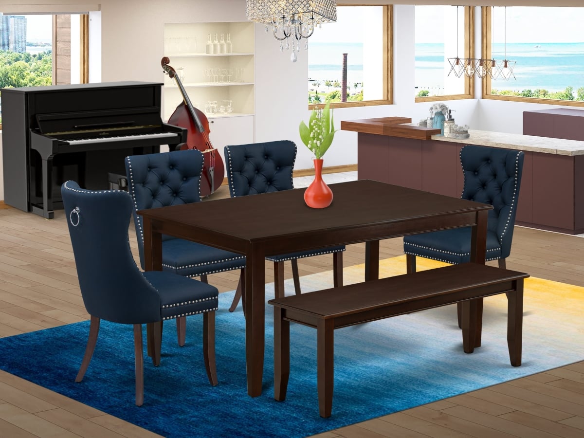 DUDA6-MAH-29 Dining Set with A Rectangle Kitchen Table & 4 Padded Chairs with A Bench, Mahogany - 6 Piece