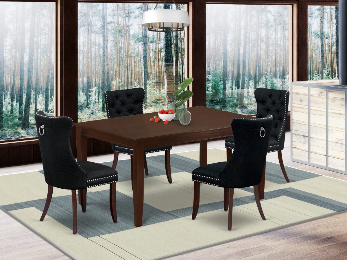 DUDA5-MAH-24 Kitchen Table Set with A Rectangle Dining Table & 4 Upholstered Chairs, Mahogany - 5 Piece