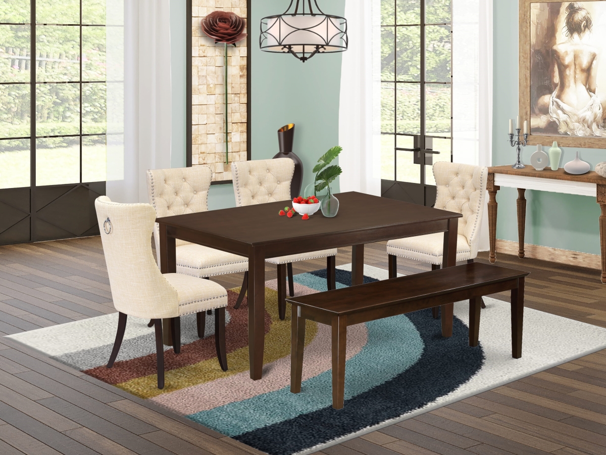 DUDA6-MAH-32 Dinette Set, Mahogany - A Rectangle Dining Table & 4 Padded Chairs with A Bench - 6 Piece