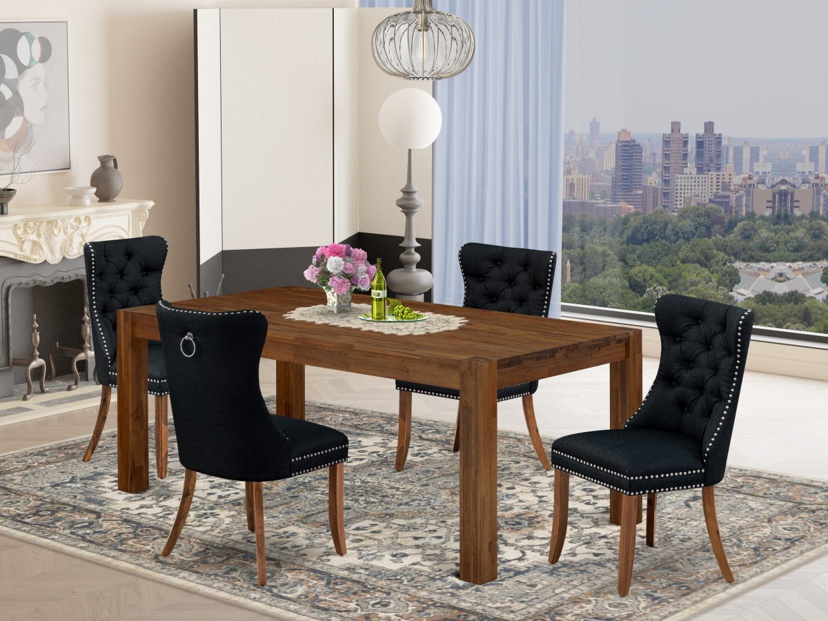 LMDA5-0N-T24 Kitchen Set, Walnut - A Rectangle Rustic Wood Dining Table & 4 Chairs - 5 Piece
