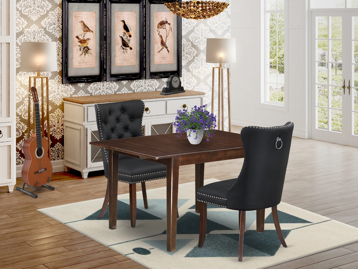 MLDA3-MAH-12 A Rectangle Kitchen Table with Removable Leaf & 2 Upholstered Chairs Dining Set, Mahogany - 3 Piece