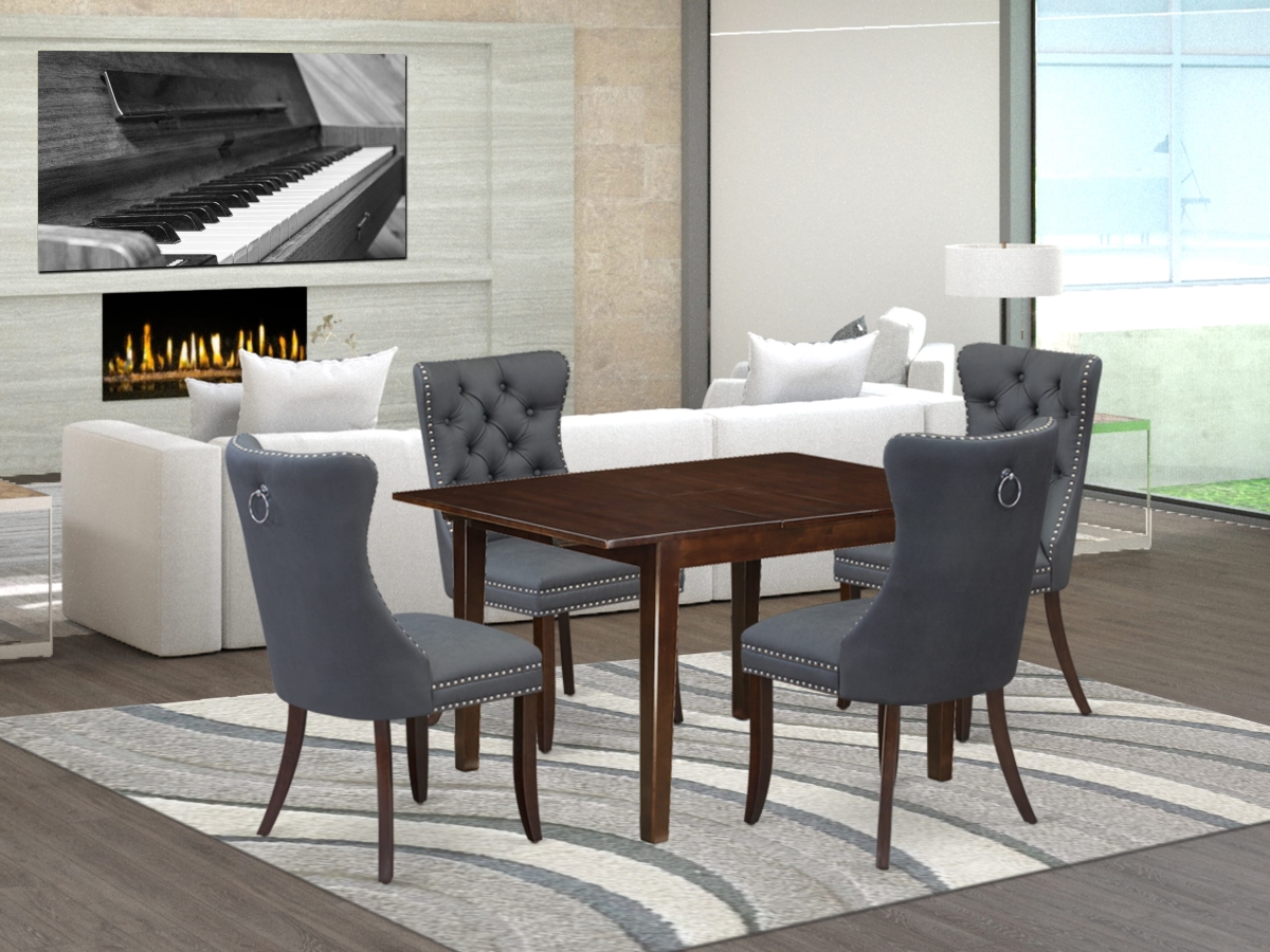 MLDA5-MAH-13 Kitchen Set - A Rectangle Dining Table with Removable Leaf & 4 Upholstered Chairs, Mahogany - 5 Piece