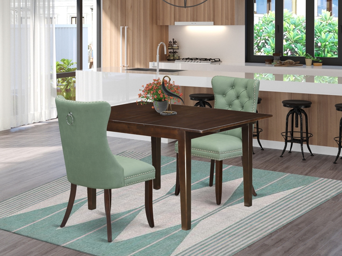 MLDA3-MAH-22 A Rectangle Kitchen Table with Removable Leaf & 2 Upholstered Chairs Dining Set, Mahogany - 3 Piece