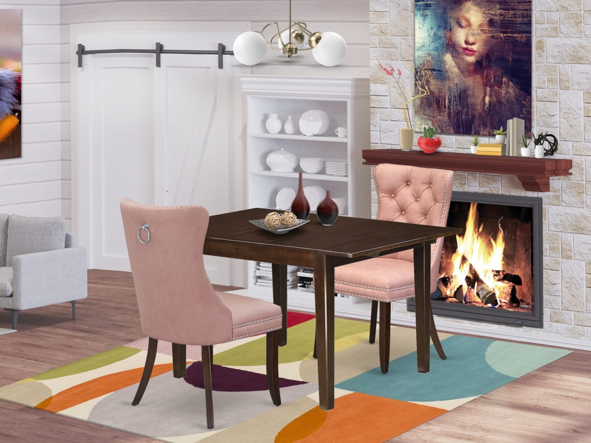 MLDA3-MAH-23 Dining Set with A Rectangle Kitchen Table with Removable Leaf & 2 Upholstered Chairs, Mahogany - 3 Piece