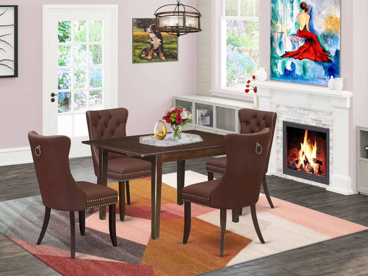 MLDA5-MAH-26 Kitchen Table Set, Mahogany - A Rectangle Dining Table with Removable Leaf & 4 Parson Chairs - 5 Piece