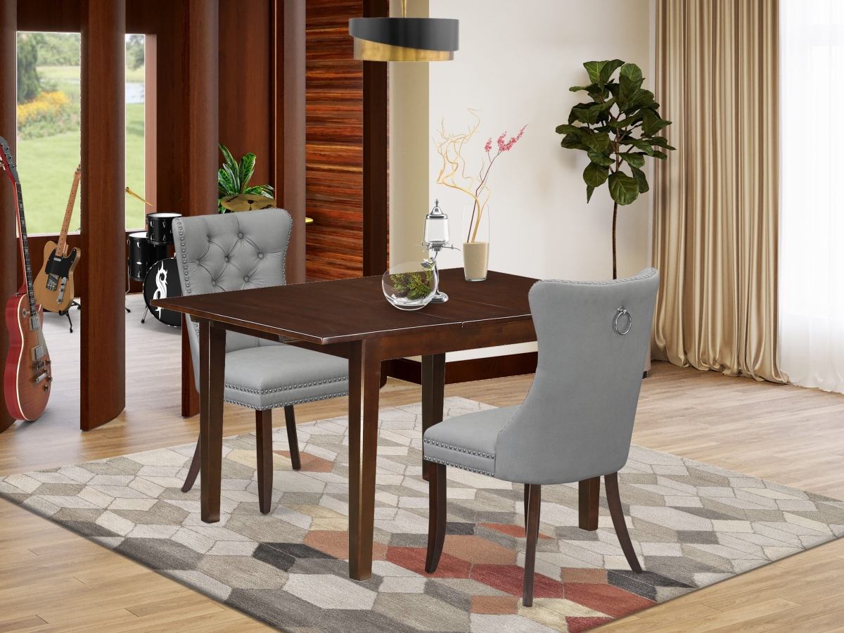 MLDA3-MAH-27 Kitchen Table Set, Mahogany - A Rectangle Dining Table with Removable Leaf & 2 Parson Chairs - 3 Piece