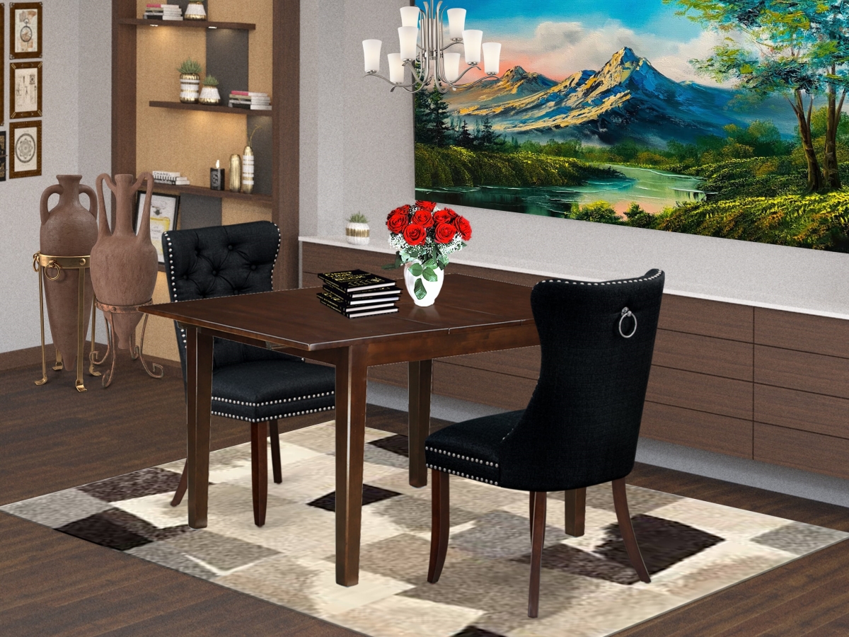 MLDA3-MAH-24 Dining Set, Mahogany - A Rectangle Solid Wood Table with Removable Leaf & 2 Upholstered Chairs - 3 Piece