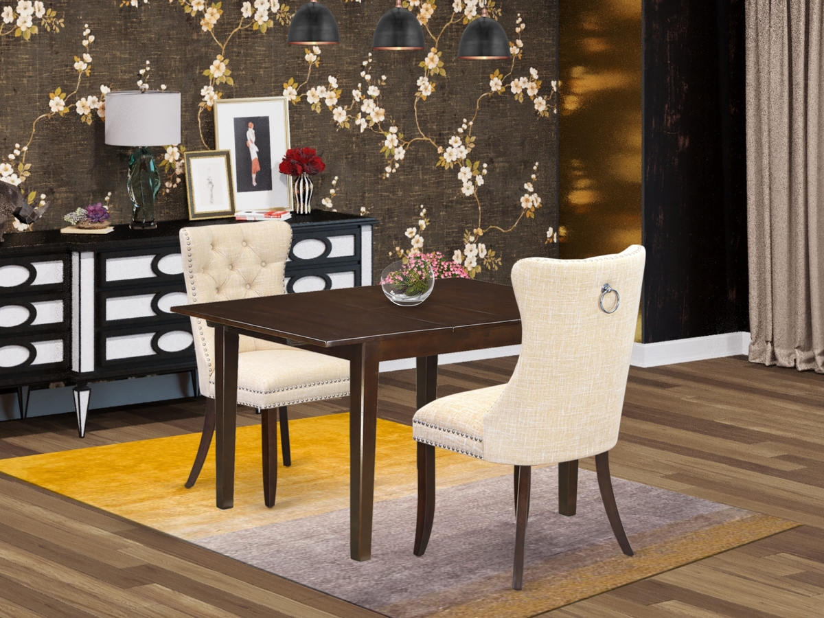 MLDA3-MAH-32 Kitchen Table Set Contains A Rectangle Dining Table with Removable Leaf & 2 Padded Chairs, Mahogany - 3 Piece