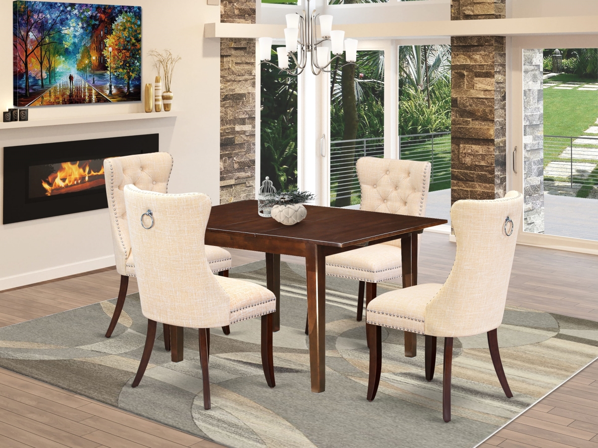 MLDA5-MAH-32 Kitchen Set with A Rectangle Dining Table with Removable Leaf & 4 Padded Chairs, Mahogany - 5 Piece