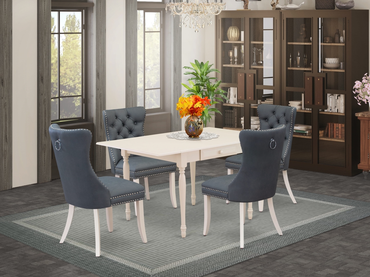 MZDA5-LWH-13 Dining Room Set with A Rectangle Kitchen Table with Dropleaf & 4 Chairs, Linen White - 5 Piece
