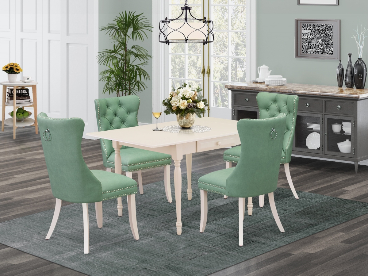 MZDA5-LWH-22 Dinette Set Contains A Rectangle Kitchen Table with Dropleaf & 4 Upholstered Chairs, Linen White - 5 Piece
