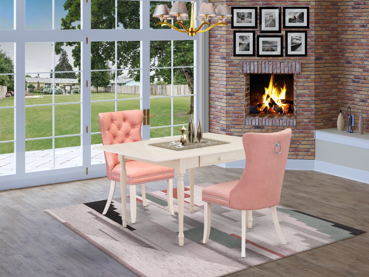 MZDA3-LWH-23 Dinette Set with A Rectangle Dining Table with Dropleaf & 2 Upholstered Chairs, Linen White - 3 Piece
