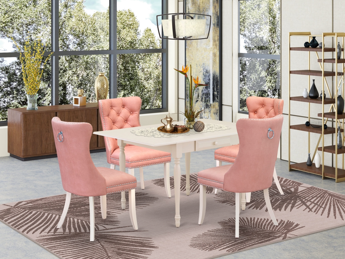 MZDA5-LWH-23 Dining Set, Linen White - A Rectangle Kitchen Table with Dropleaf & 4 Upholstered Parson Chairs - 5 Piece
