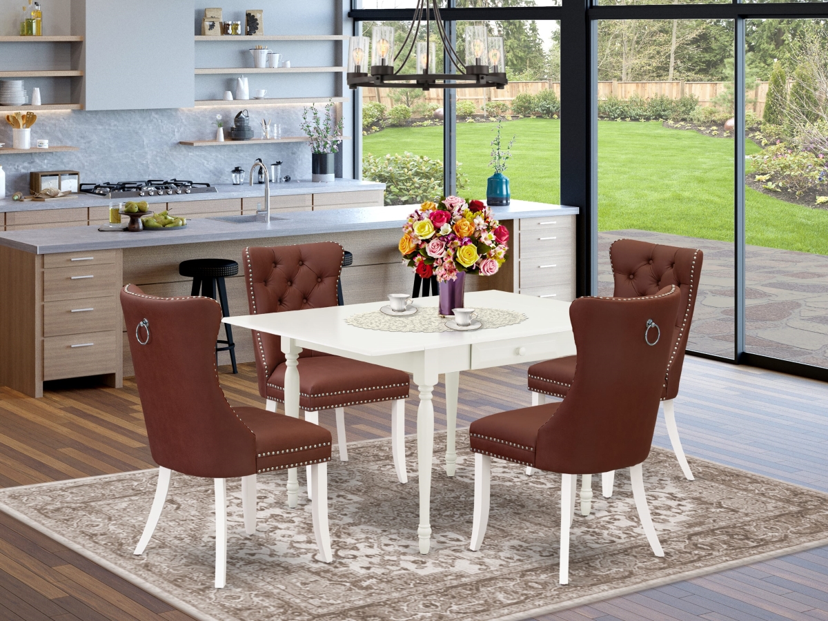 MZDA5-LWH-26 Kitchen Set Contains A Rectangle Dining Table with Dropleaf & 4 Upholstered Parson Chairs, Linen White - 5 Piece
