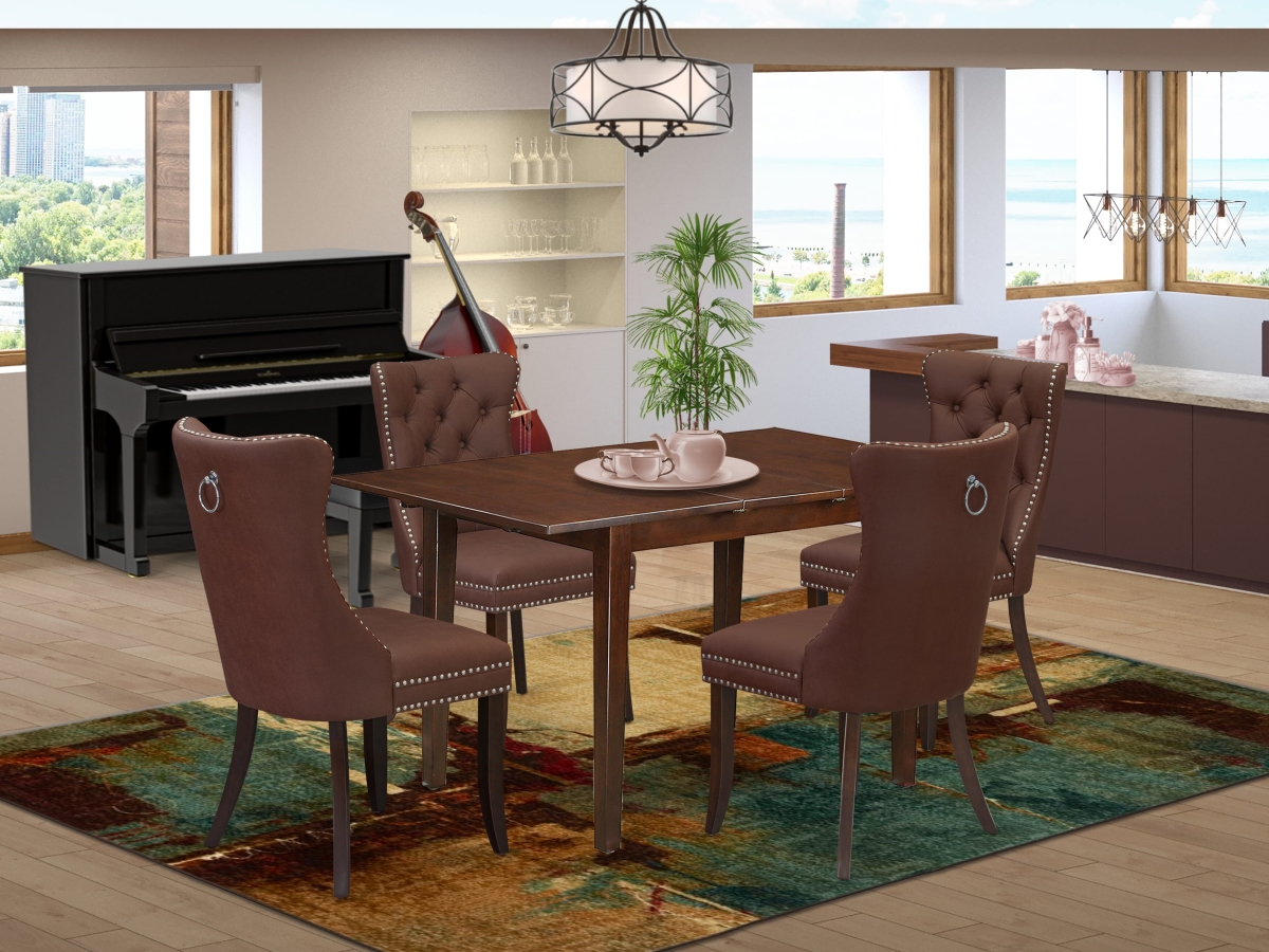 PSDA5-MAH-26 Dining Set with A Rectangle Wooden Table with Removable Leaf & 4 Upholstered Chairs, Mahogany - 5 Piece