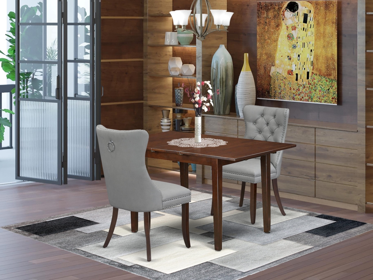 PSDA3-MAH-27 Dining Set, Mahogany - A Rectangle Kitchen Table with Removable Leaf & 2 Upholstered Chairs - 3 Piece