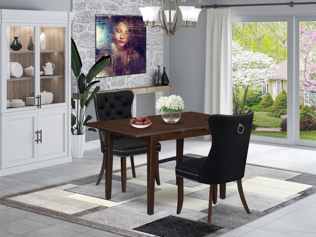 PSDA3-MAH-24 A Rectangle Dining Table with Removable Leaf & 2 Upholstered Chairs Kitchen Set, Mahogany - 3 Piece