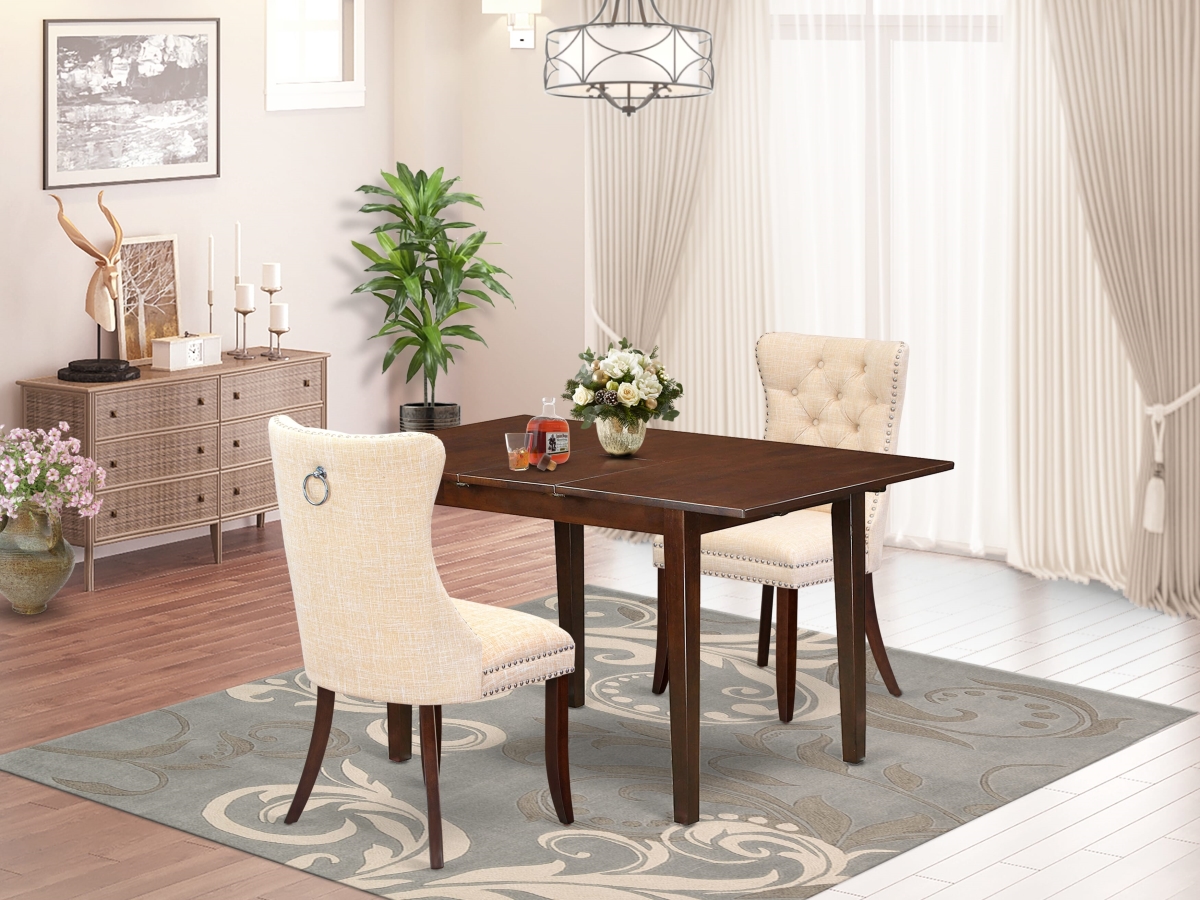 PSDA3-MAH-32 Kitchen Set with A Rectangle Dining Table with Removable Leaf & 2 Upholstered Chairs, Mahogany - 3 Piece