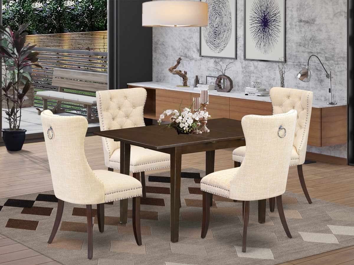 PSDA5-MAH-32 Dinette Set, Mahogany - A Rectangle Kitchen Table with Removable Leaf & 4 Padded Chairs - 5 Piece