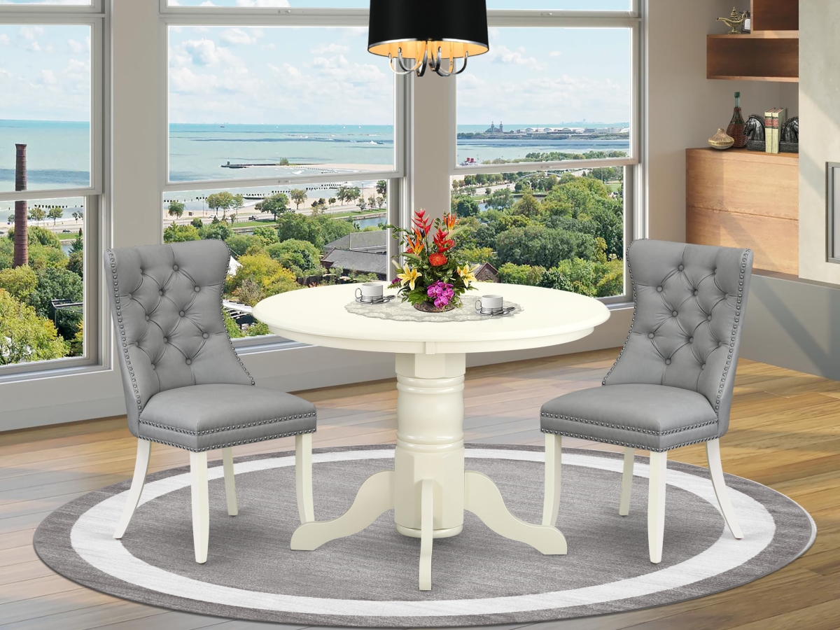 SHDA3-WHI-27 Dinette Set with A Round Kitchen Table with Pedestal & 2 Parson Chairs, Linen White - 3 Piece
