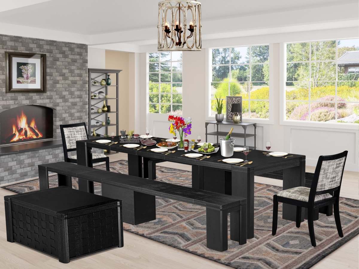 X02X2-2C6-30 Xtenczar Dining Set A Rectangular Kitchen Table, Wire Brushed Black - 6 Piece