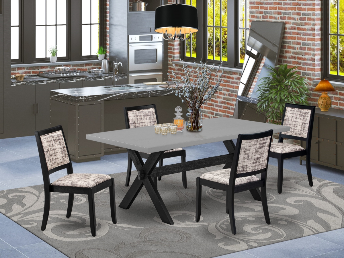 X697X2630-5 Dining Set, Cement - A Kitchen Table & 4 Stackable Chairs with White & Gray Pattern Faux Leather Fabric - 5 Piece