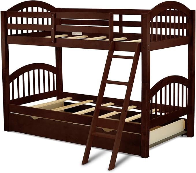 AVEB-08-TU Verona Twin Bunk Bed in Java Finish with Convertible Trundle & Drawer, Java