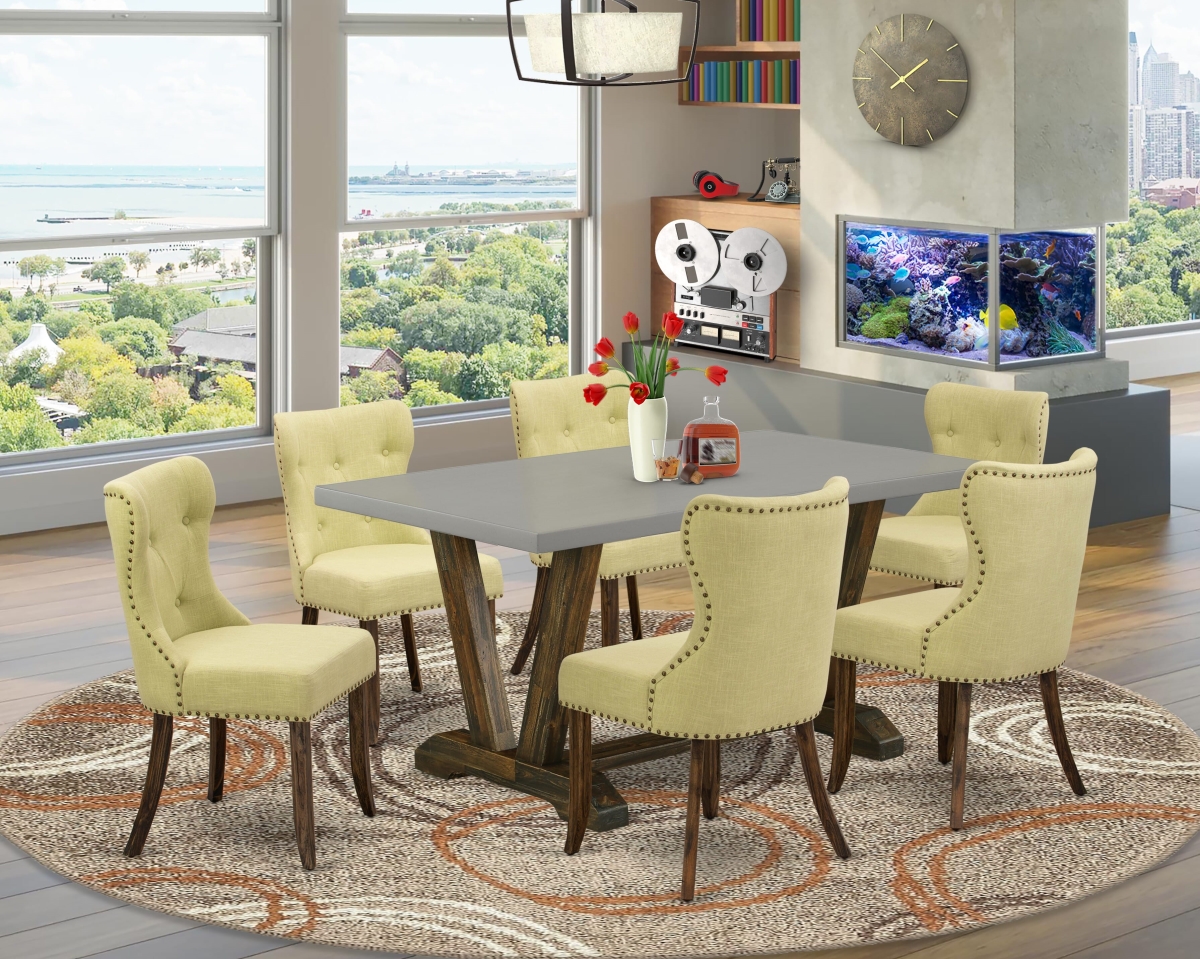 Table Dining Set, Multi Color - Limelight Linen Fabric Seat & Button Tufted Back Parson Chairs & Rectangular Top Living Room Table - 7 Piece