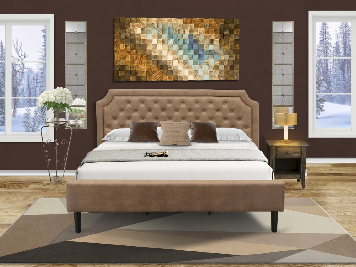 GB28K-1GA07 Platform Bedroom Set with A King Frame & 1 Distressed Jacobean End Table - Brown Faux Leather & Black Legs - 2 Piece