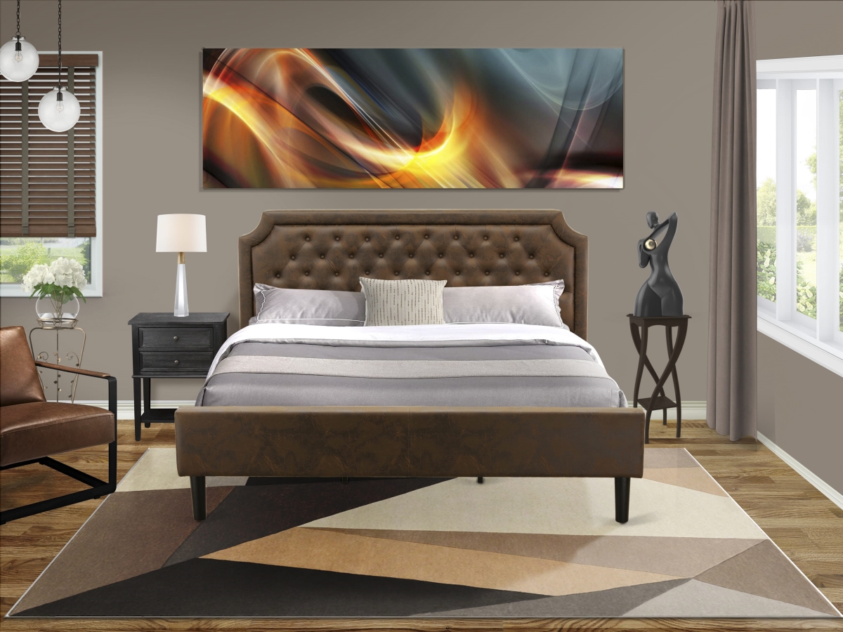 GB25K-1VL06 King Bedroom Set with Bed & Wire Brushed Black End Table, Black Textured - Dark Brown Faux Leather & Black Legs - 2 Piece