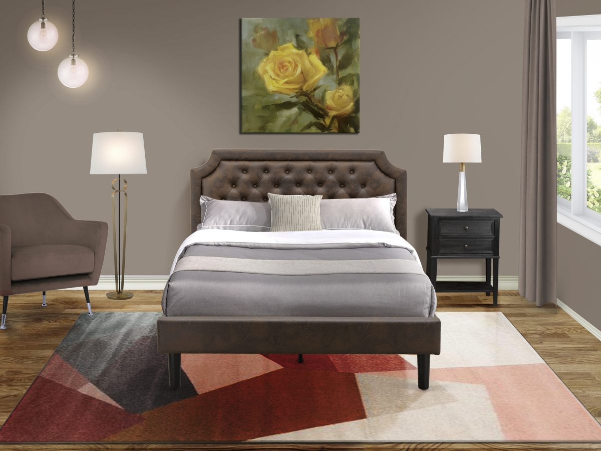 GB25Q-1VL06 Bedroom Set with A Platform Bed & 1 Wire Brushed Black End Tables, Black Textured - Dark Brown Faux Leather & Black Legs - 2 Piece