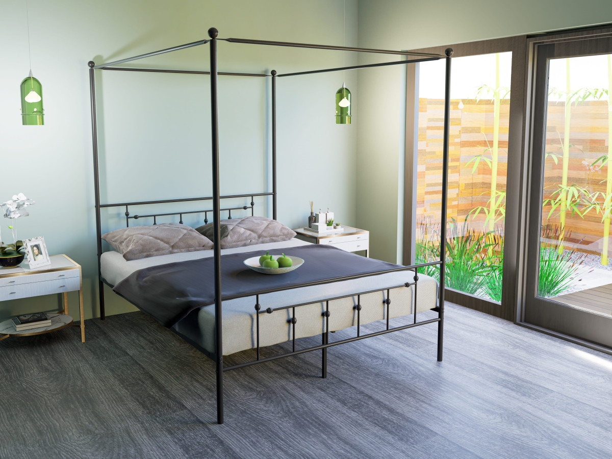 ATQCBLK Anniston Canopy Bed with Deluxe Style Headboard & Footboard, Black - Luxurious Metal Frame in Powder Coating Black