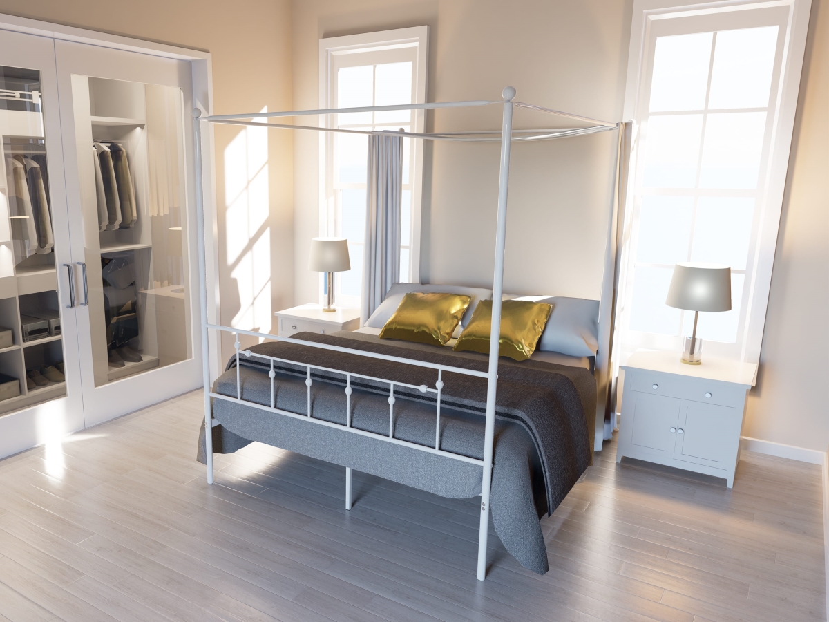ATQCWHI Anniston Queen Bed with Luxurious Style Headboard & Footboard, White - Canopy Metal Frame in Powder Coating Linen White