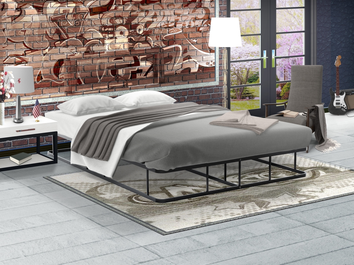 DHFBBLK Dothan Full Bedframe with Magnificent Design Headboard & Footboard, Black - Modern Metal Frame in Powder Coating Black