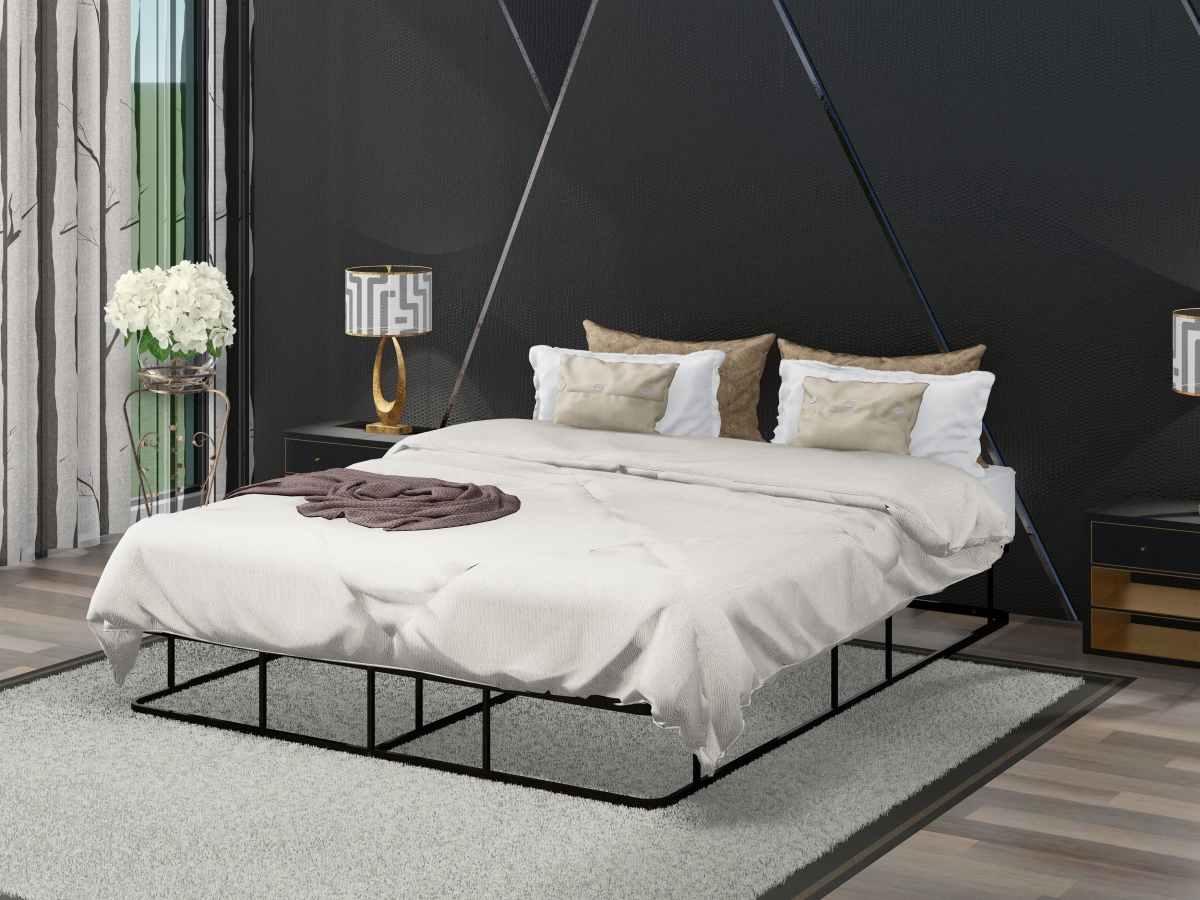 DHQBBLK Dothan Queen Bed Frame with Luxurious Style Headboard & Footboard, Black - Excellent Metal Frame in Powder Coating Black