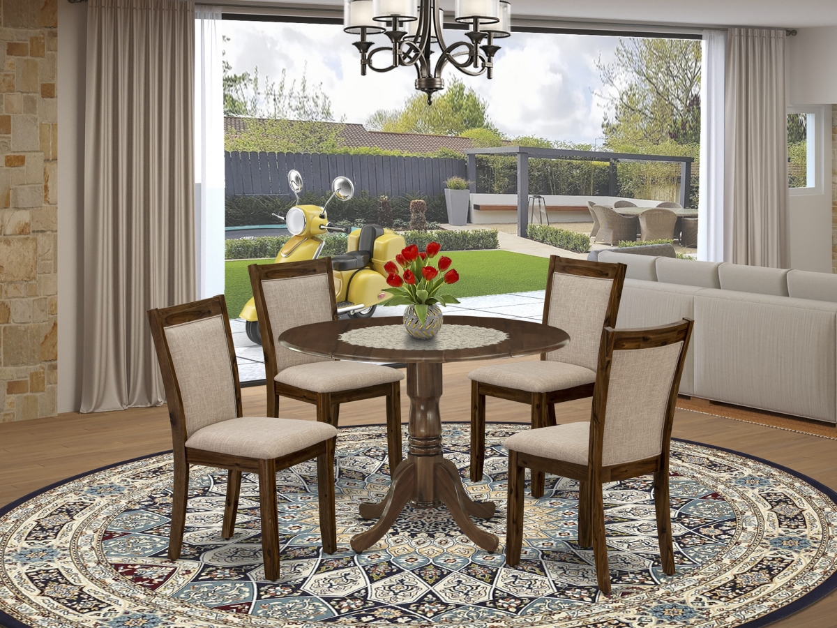 DLMZ5-AWN-04 Dining Room Set, Natural Walnut - A Wood Table & 4 Light Tan Dining Chairs - Sand Blasting Antique Walnut Finish - 5 Piece