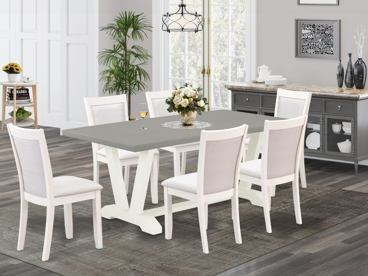V097MZ001-7 Dining Set, Multi Color - A Dining Room Table & 6 Cream Dining Room Chairs - Wire Brushed Linen White Finish - 7 Piece