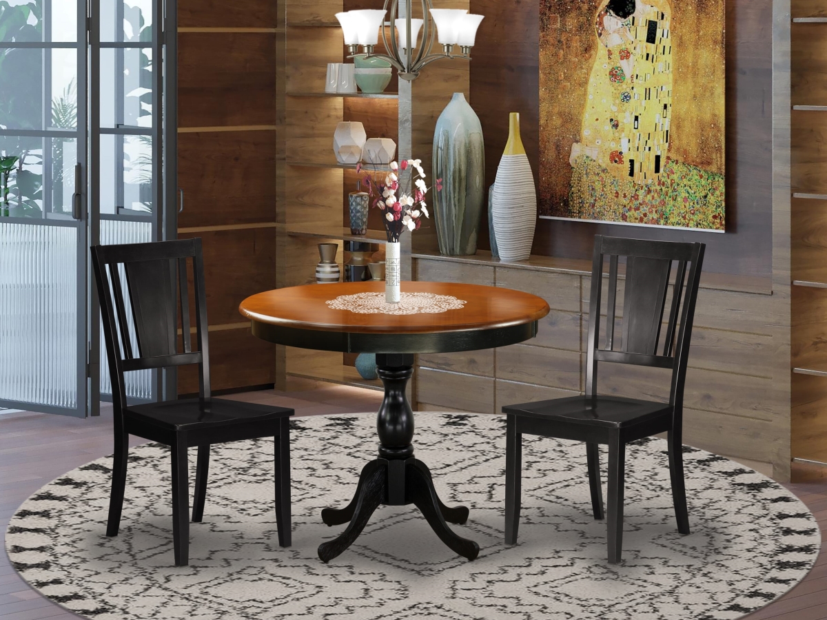 AMDU3-BCH-W Modern Dining Set, Black & Cherry - A Dinette Table & 2 Dinning Chairs Finish - 3 Piece
