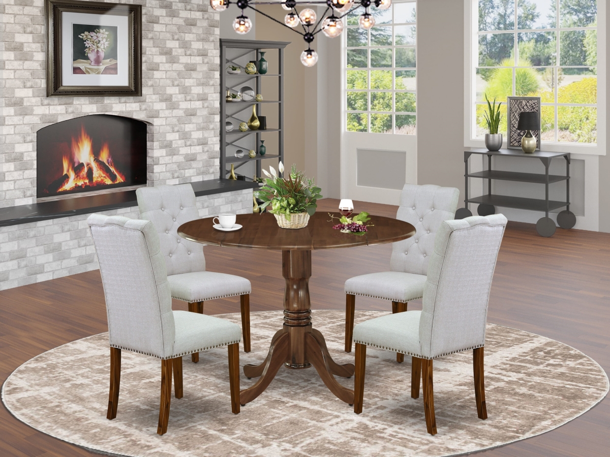 DLEL5-AWA-05 Dlel5, Antique Walnut - Awa - 5 5 Pc Dinette Set - A Round Kitchen Table & 4 Parson Chairs - 5 Piece
