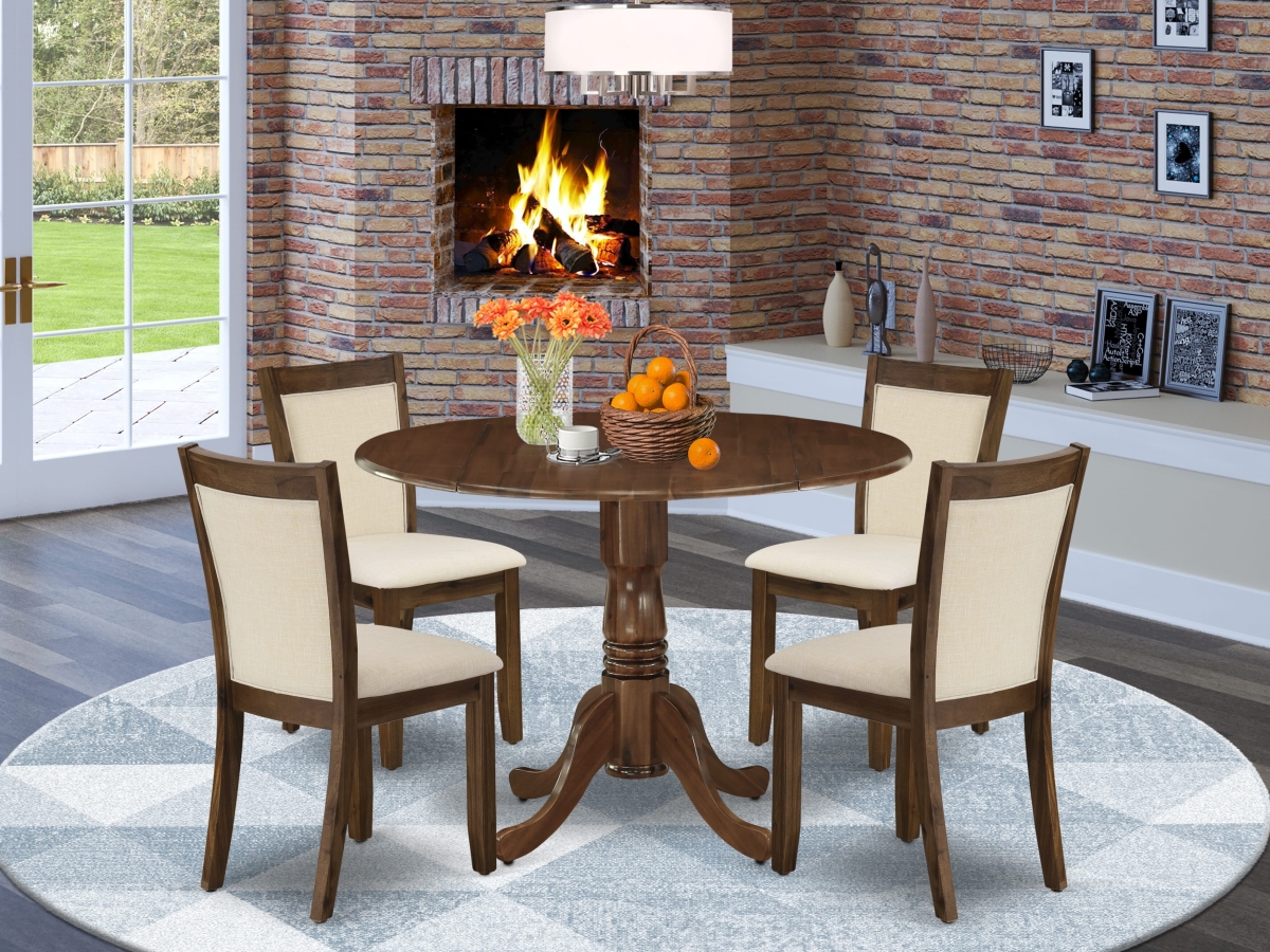 DLMZ5-AWA-32 Dining Set, Antique Walnut - A Round Kitchen Table & 4 Parson Chairs - 5 Piece
