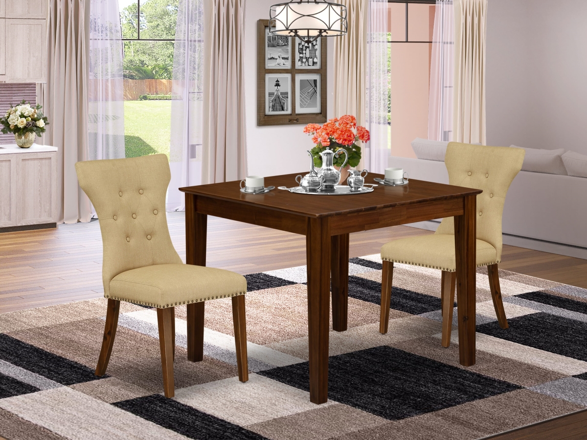 OXGA3-AWA-03 Dining Set, Antique Walnut - A Square Table & 2 Upholstered Chairs - 3 Piece