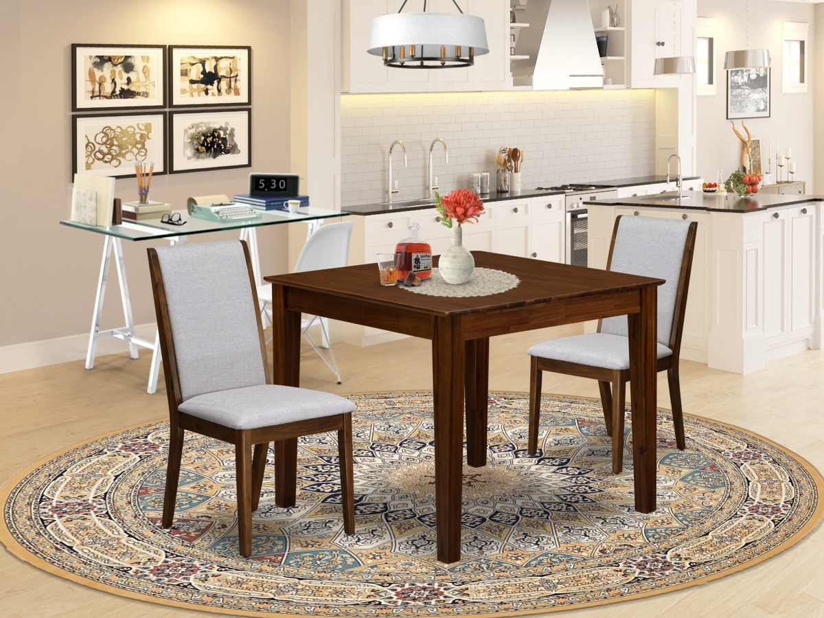 OXLA3-AWA-05 Dining Room Set Consist of A Square Table & 2 Upholstered Chairs, Antique Walnut - 3 Piece