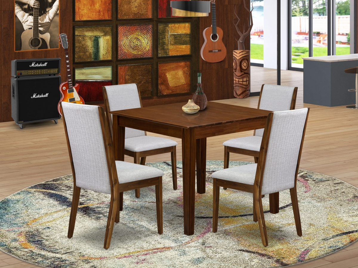 OXLA5-AWA-05 Dining Set, Antique Walnut - A Square Table & 4 Parson Chairs - 5 Piece