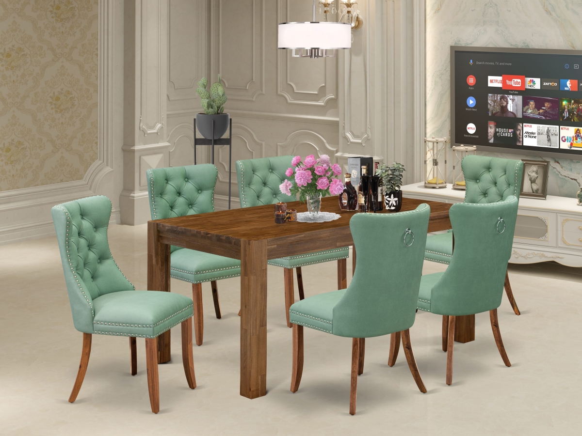 CNDA7-0N-T22 Dining Room Set, Natural Walnut - A Rectangle Rustic Wood Table & 6 Chairs - 7 Piece