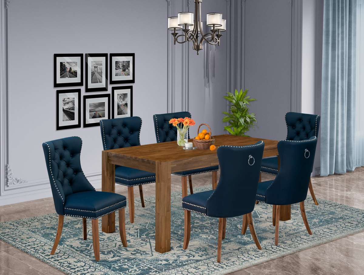 CNDA7-0N-T29 Dining Set, Natural Walnut - A Rectangle Rustic Wood Kitchen Table & 6 Chairs - Sandblasting Antique Walnut - 7 Piece