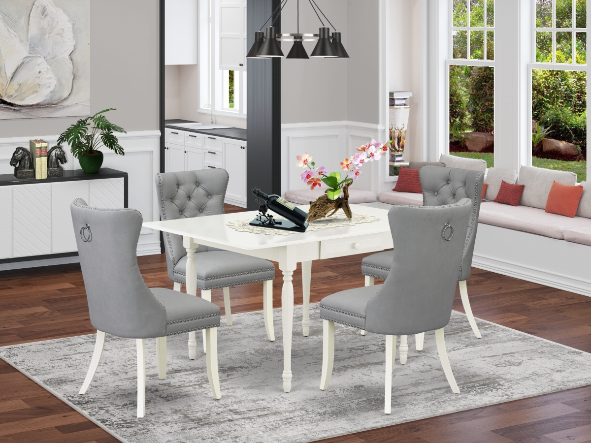 MZDA5-LWH-27 Dinette Set, Linen White - A Rectangle Kitchen Table with Dropleaf & 4 Parson Chairs - 5 Piece