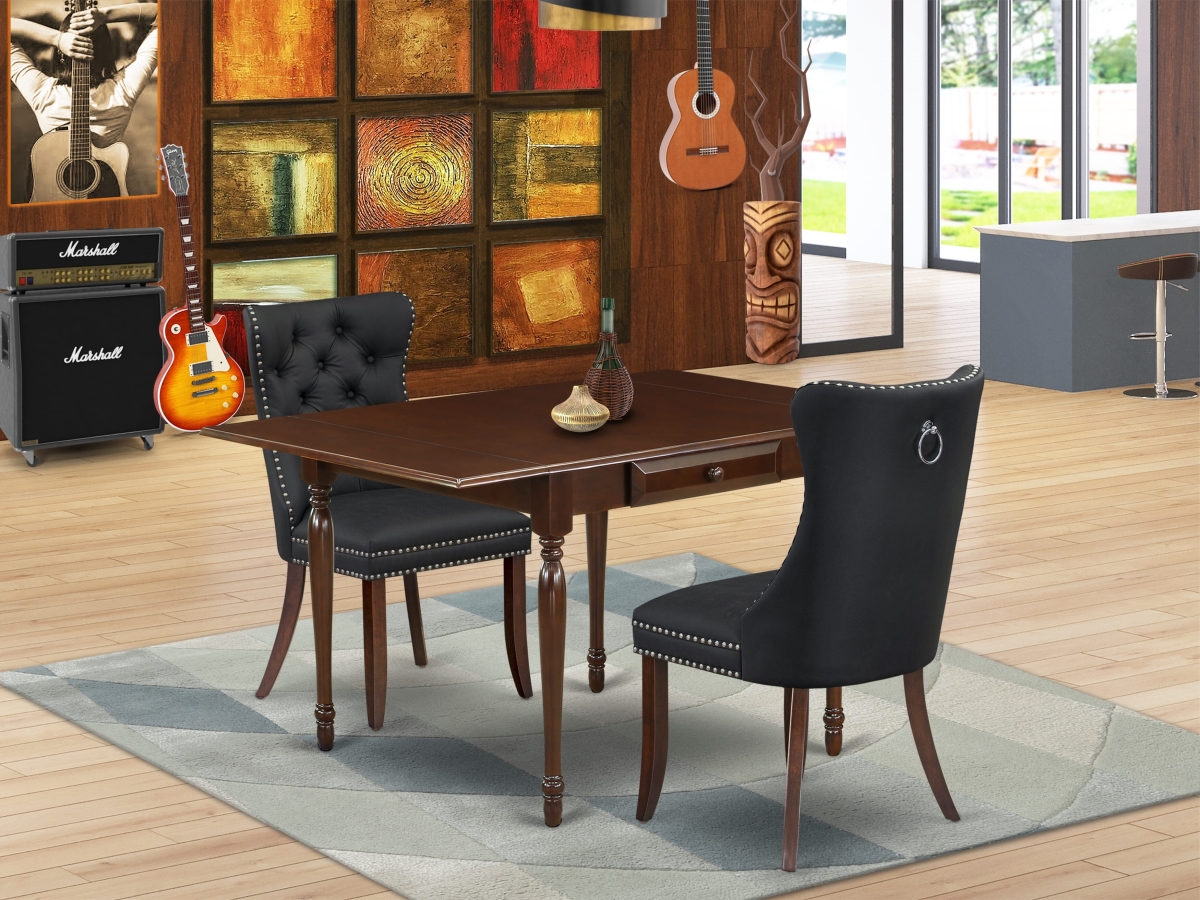 MZDA3-MAH-12 Dinette Set, Mahogany - A Rectangle Kitchen Table with Dropleaf & 2 Parson Chairs - 3 Piece