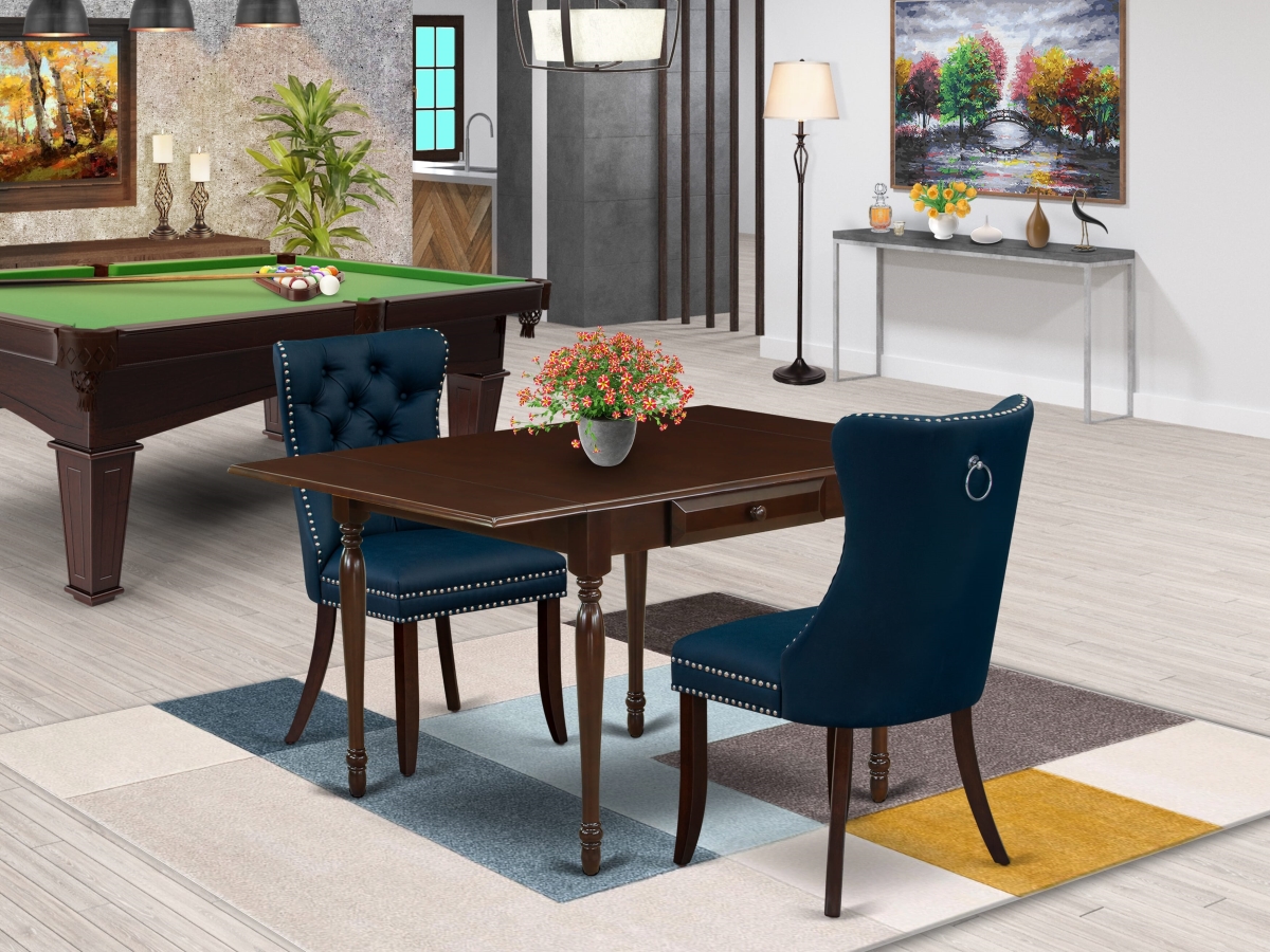 MZDA3-MAH-29 Dining Set, Mahogany - A Rectangle Kitchen Table with Dropleaf & 2 Padded Chairs - 3 Piece