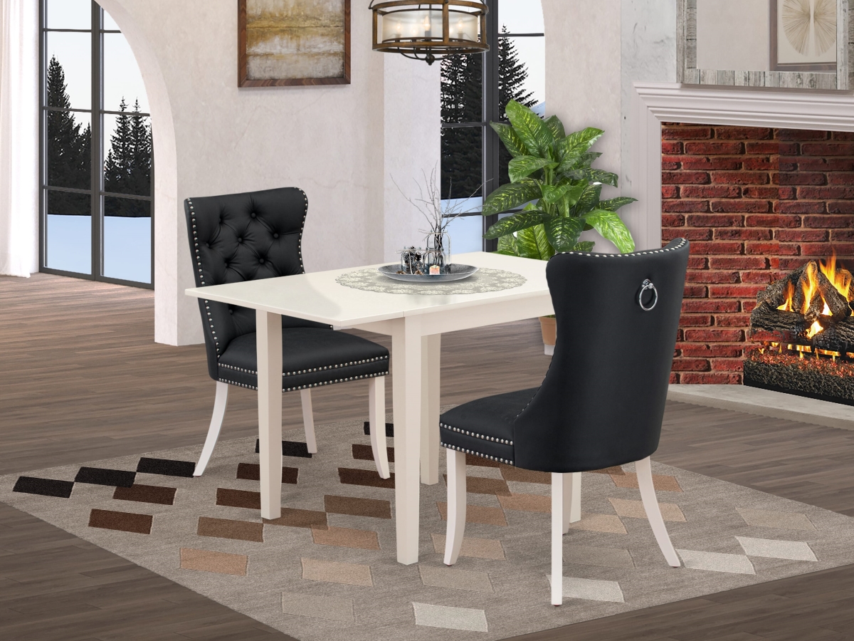 NDDA3-LWH-12 Dining Set, Linen White - A Rectangle Kitchen Table with Dropleaf & 2 Upholstered Chairs - 3 Piece